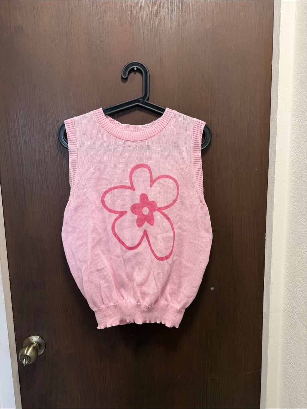Pink Floral Knit Sleeveless Sweater Vest